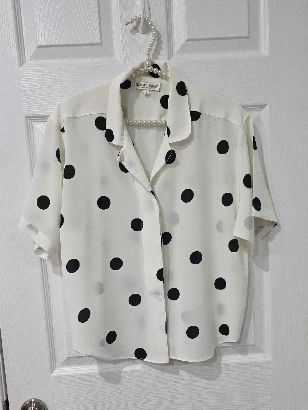 Staccato White Black Polka Dot Short-Sleeve Button-Down Blouse